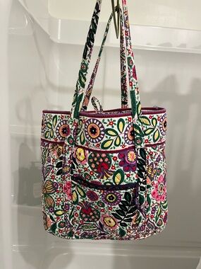 Vera Bradley Floral Quilted Tote in White, Green, Purple, Pink